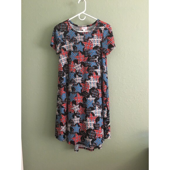Lularoe XXS 4th Of July Blue Red White Stars Short Sleeve  High-Low Knit Dress - Picture 1 of 4